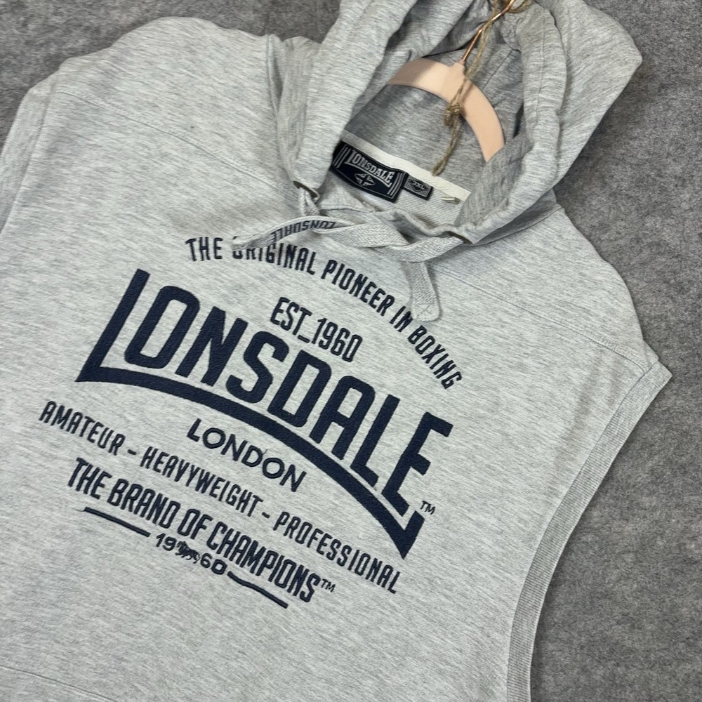 Lonsdale Sleeveless Hoodie Mens 3XL Gray Heavyweight Pullover Pocket Logo